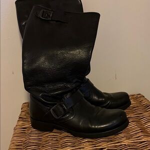 Frye Black Leather Buckle Boots